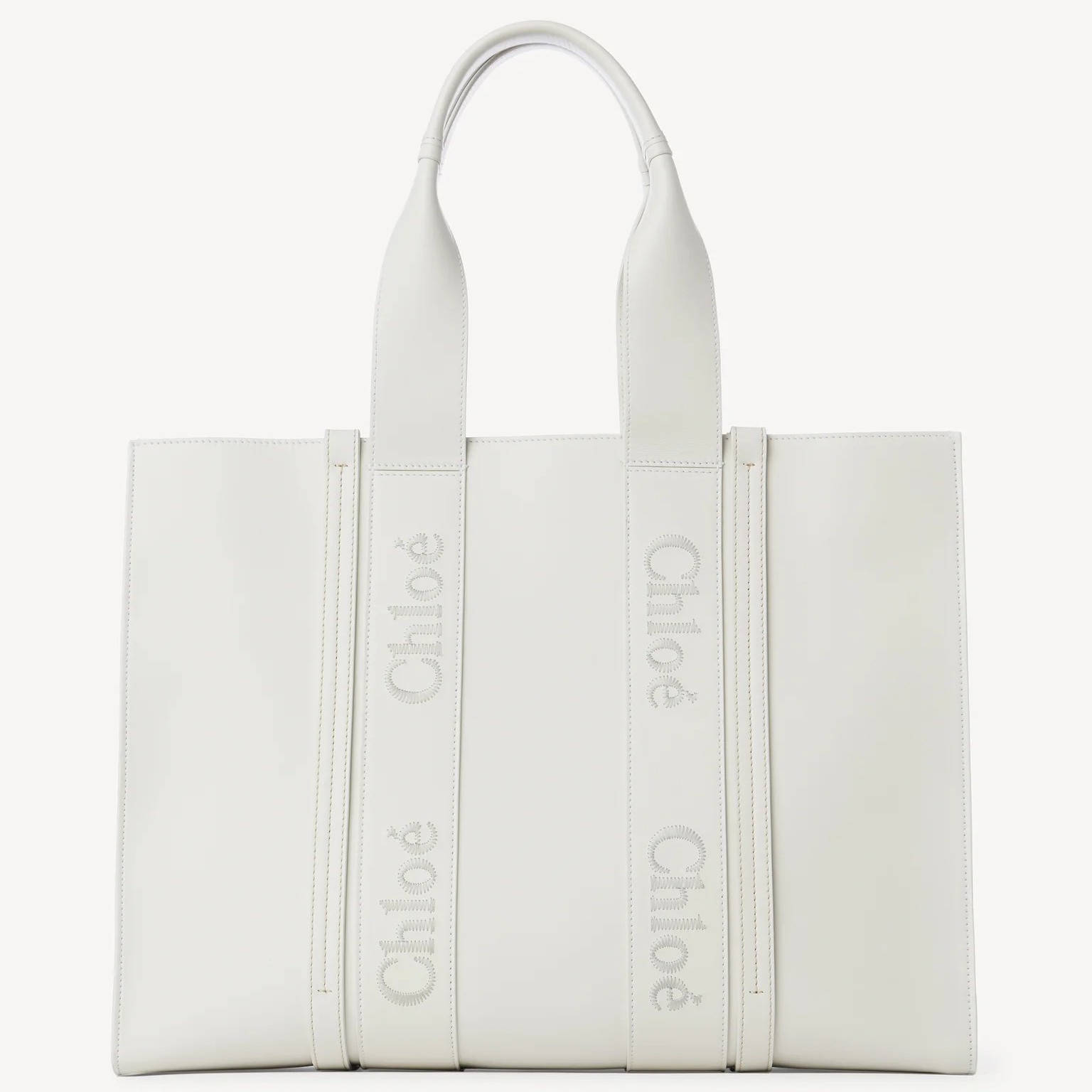 Chloe Woody Large Tote Bag In White Calfskin