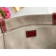 Chloe Woody Large Tote Bag in Linen Canvas with Brown Leather