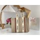 Chloe Woody Large Tote Bag in Linen Canvas with Brown Leather