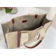 Chloe Woody Large Tote Bag in Linen Canvas with Brown Leather