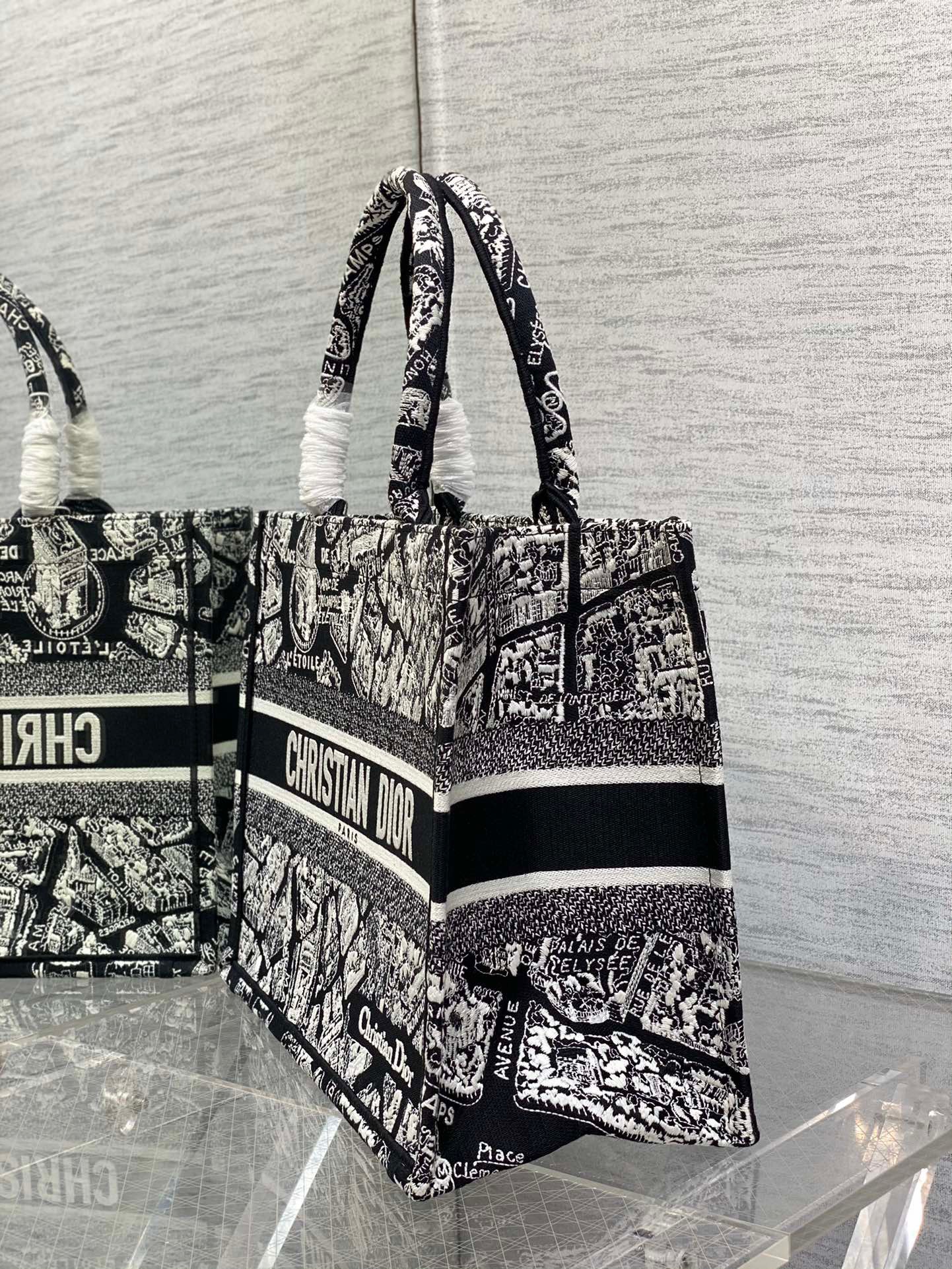 Dior Medium Book Tote Bag In Black Plan de Paris Embroidery