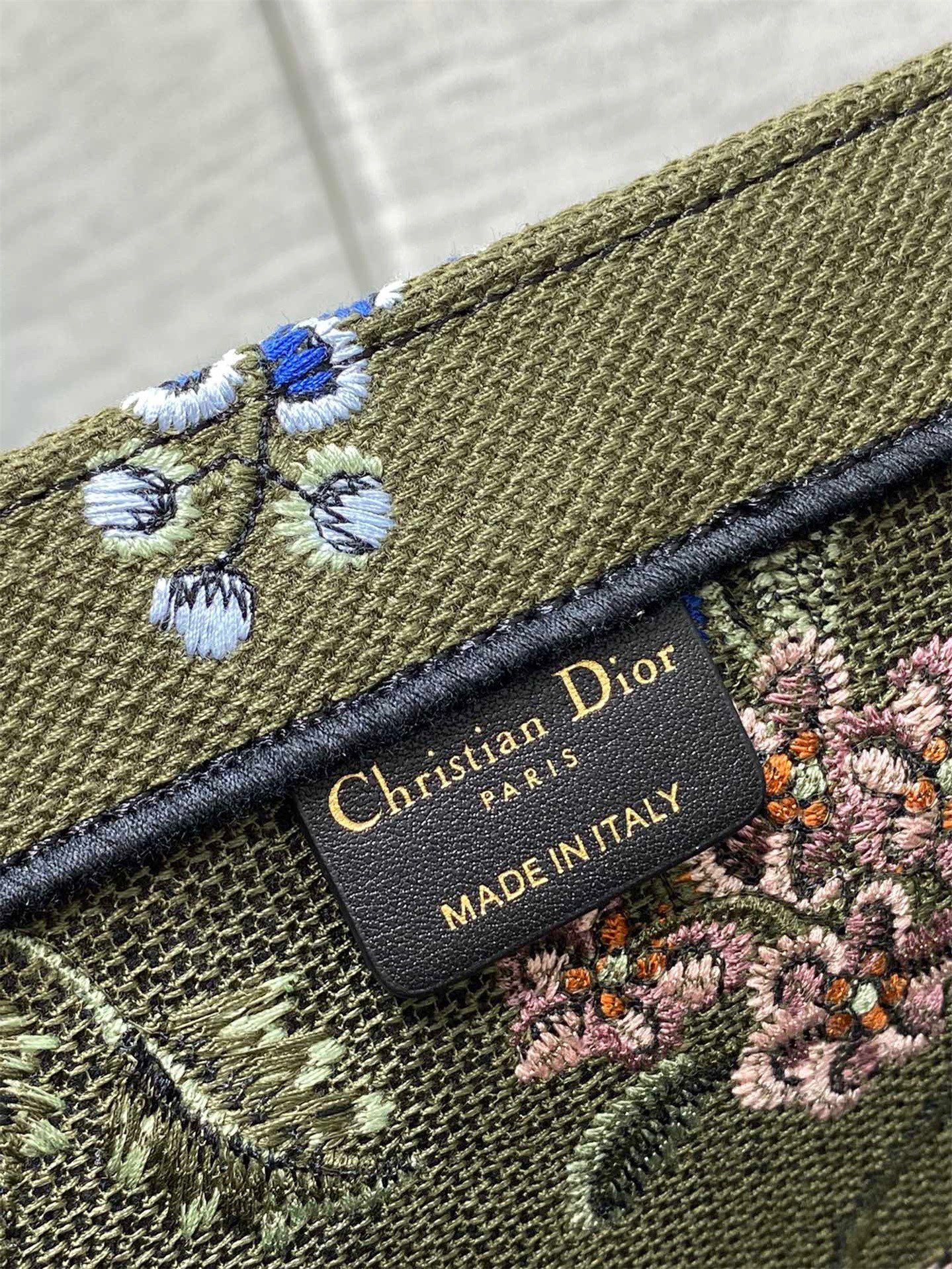 Dior Large Book Tote Bag In Green Dior Petites Fleurs Embroidery