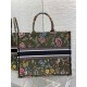 Dior Large Book Tote Bag In Green Dior Petites Fleurs Embroidery