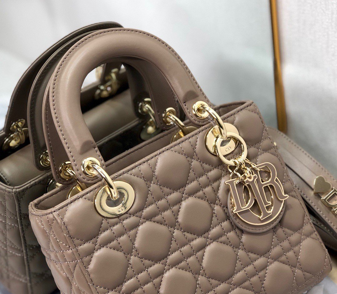 Dior Small Lady Dior My ABCDior Bag In Warm Taupe Cannage Lambskin