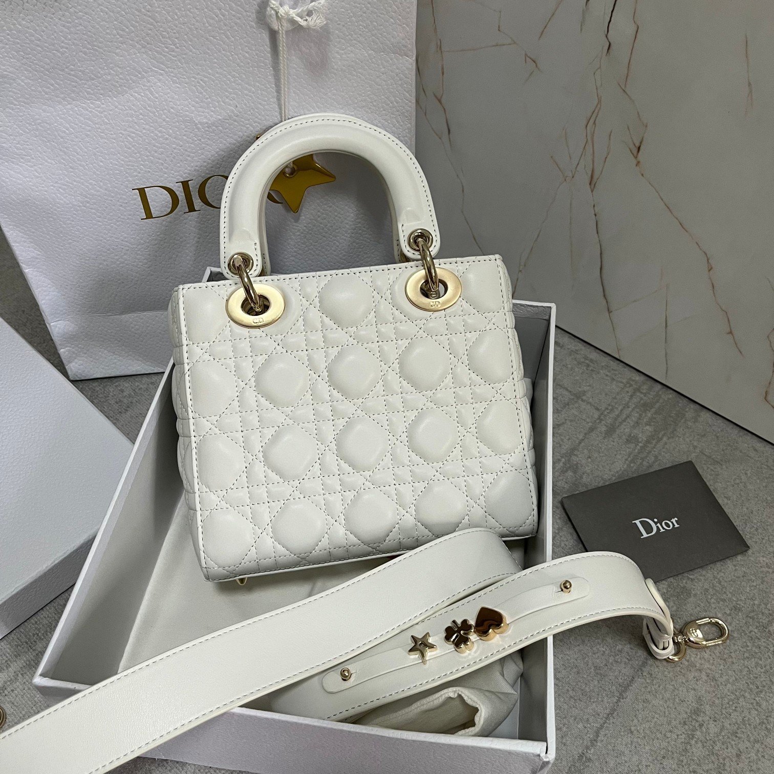 Dior Small Lady Dior My ABCDior Bag In White Lambskin