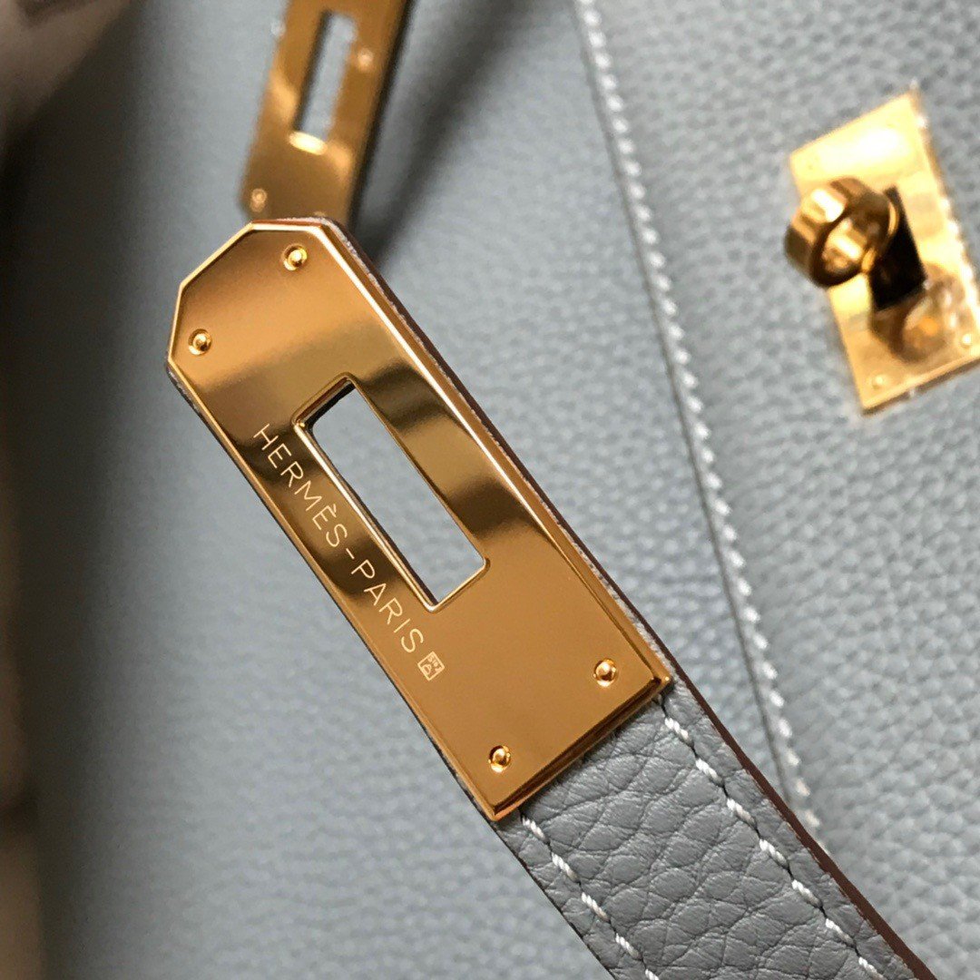 Hermes Kelly 32cm Retourne Bag in Blue Lin Clemence Leather GHW