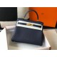 Hermes Kelly 32cm Retourne Bag in Dark Blue Clemence Leather GHW