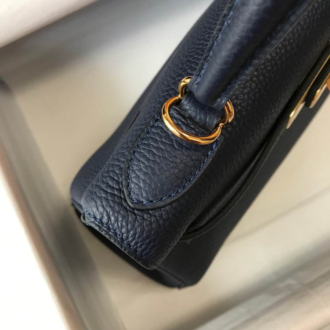 Hermes Kelly 32cm Retourne Bag in Dark Blue Clemence Leather GHW