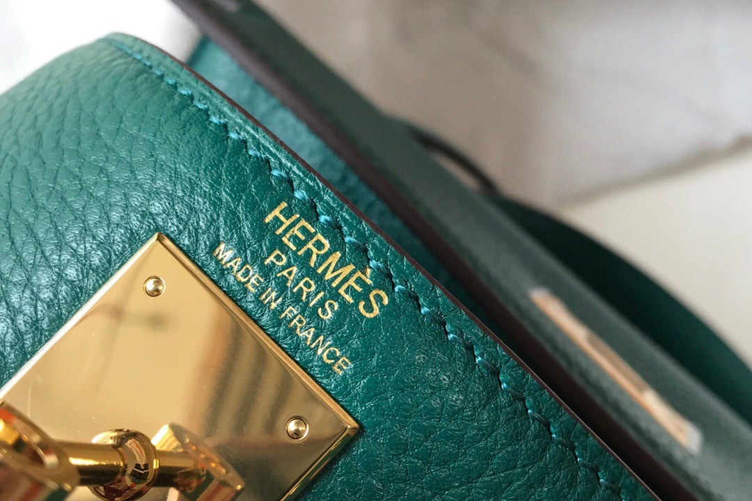 Hermes Kelly 32cm Retourne Bag in Malachite Clemence Leather GHW