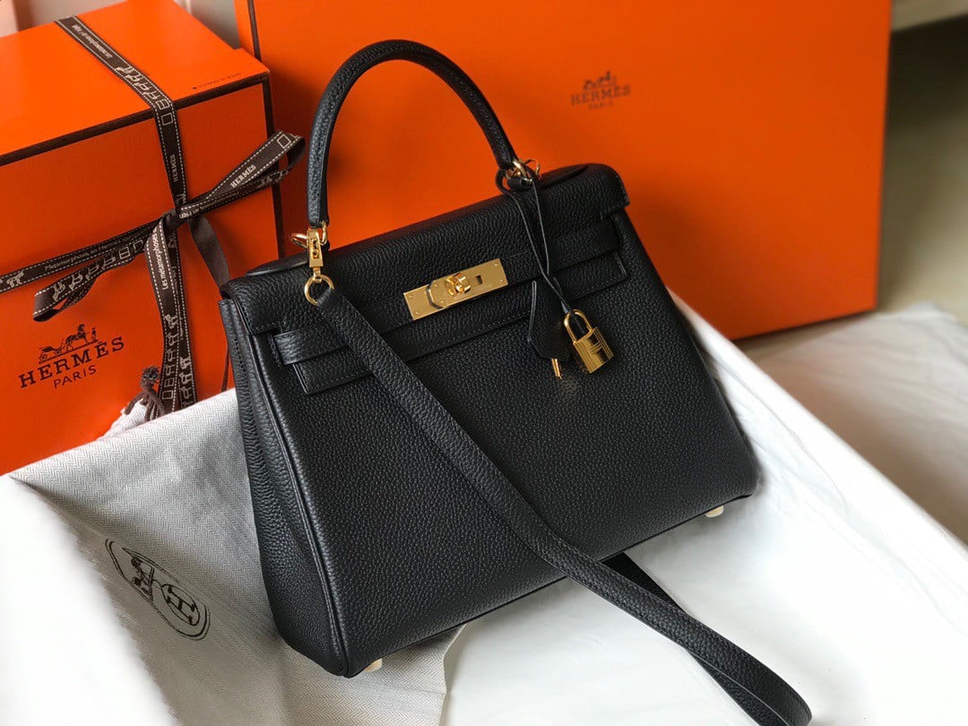 Hermes Kelly 32cm Retourne Bag in Black Clemence Leather GHW