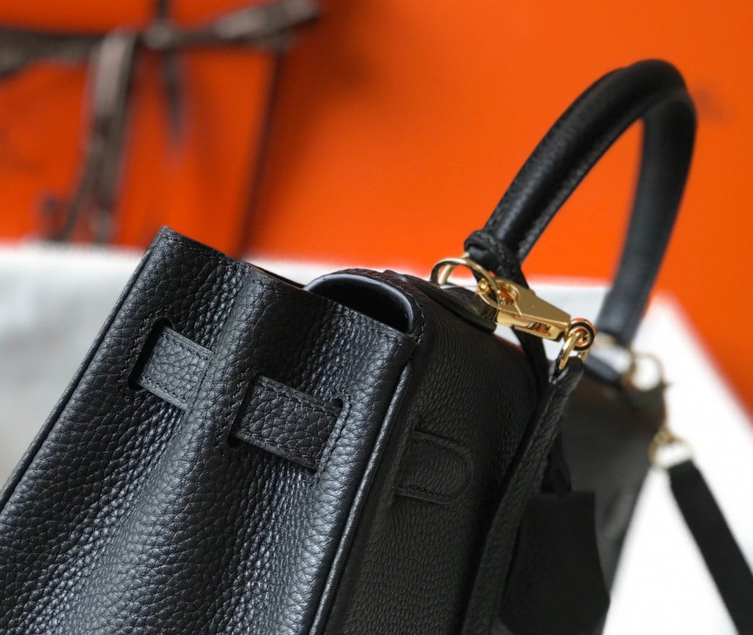 Hermes Kelly 32cm Retourne Bag in Black Clemence Leather GHW