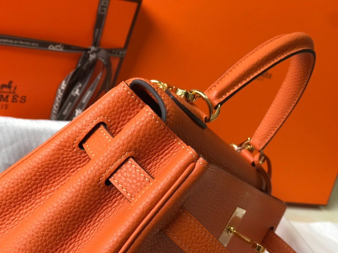 Hermes Kelly 32cm Retourne Bag in Orange Clemence Leather GHW