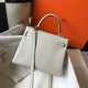 Hermes Kelly 32cm Retourne Bag in Pearl Grey Clemence Leather GHW