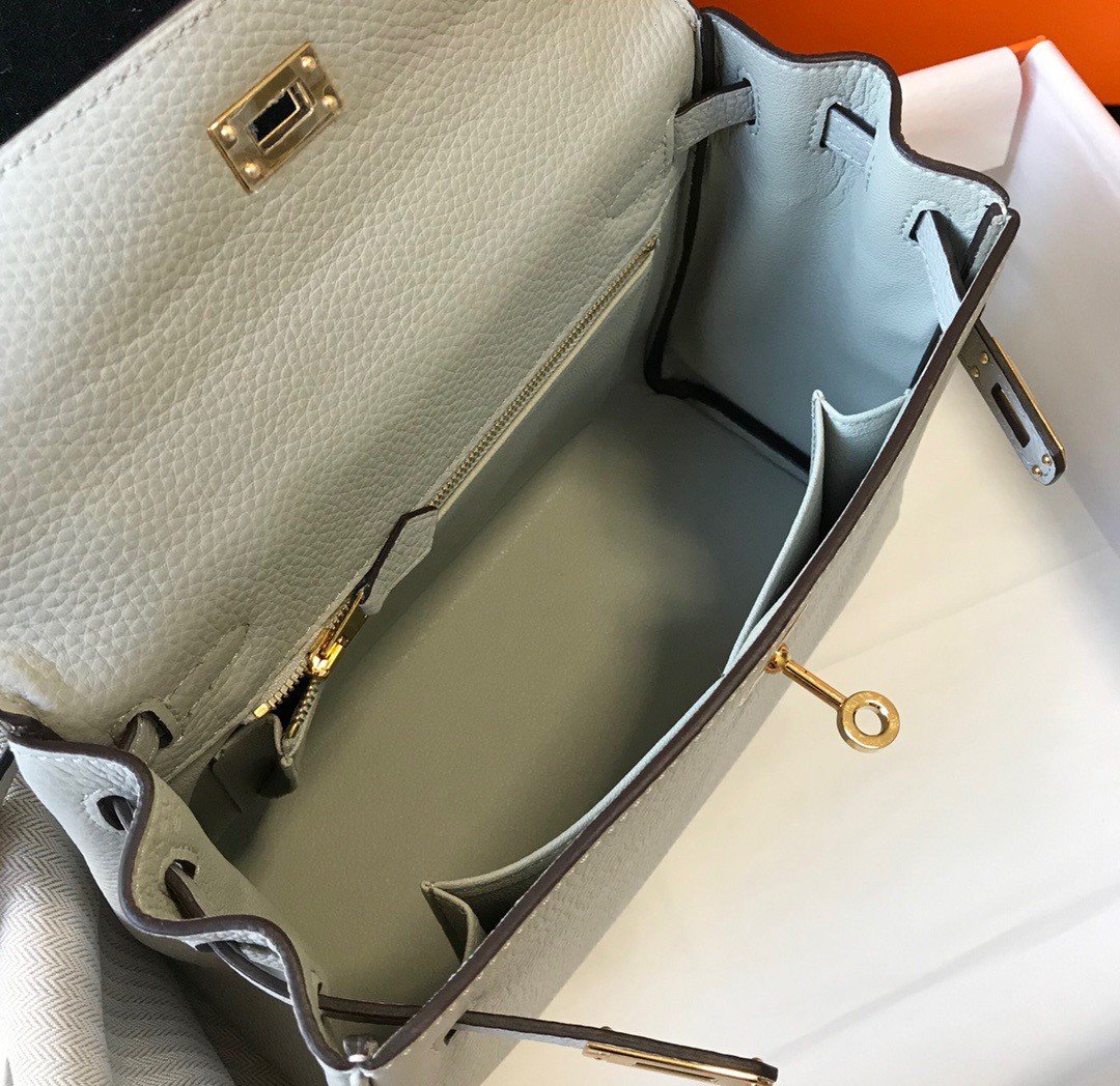 Hermes Kelly 32cm Retourne Bag in Pearl Grey Clemence Leather GHW