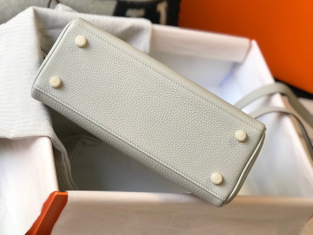 Hermes Kelly 32cm Retourne Bag in Pearl Grey Clemence Leather GHW