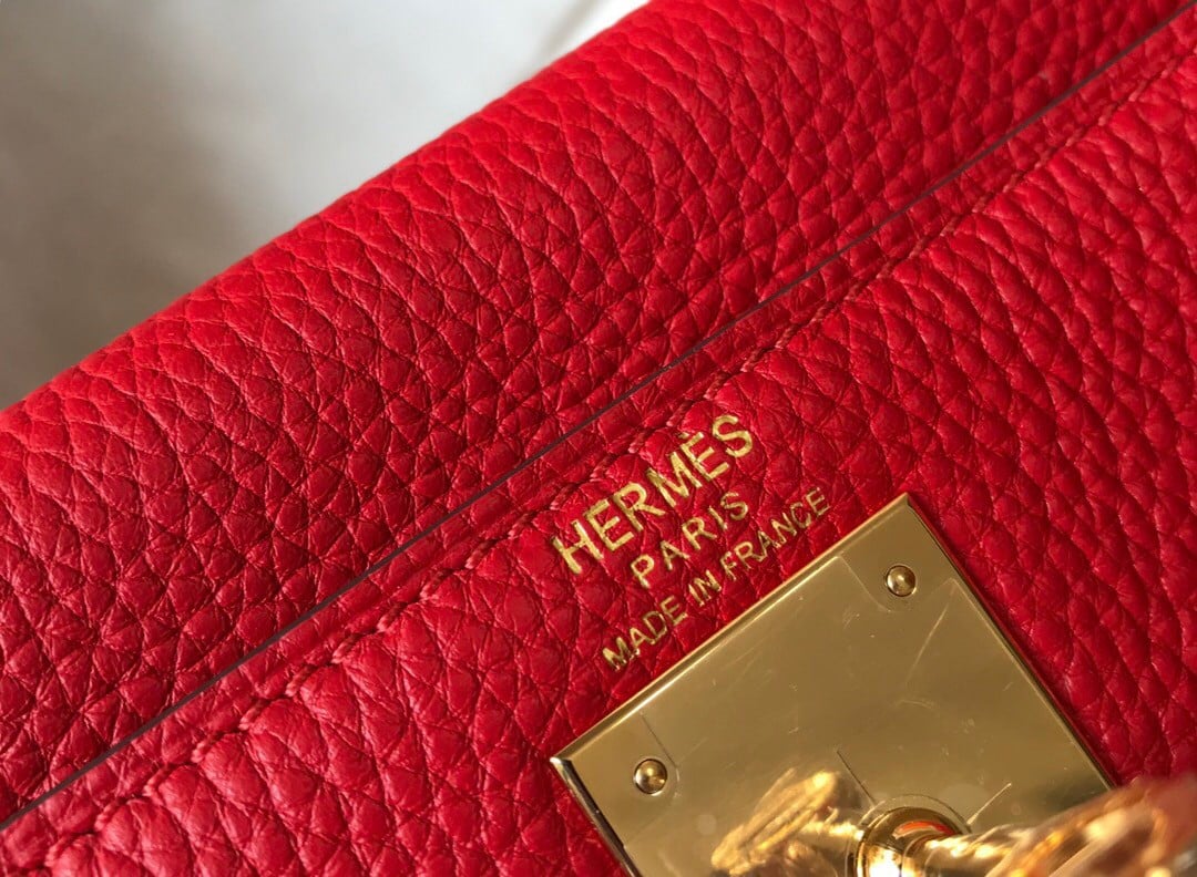 Hermes Kelly 32cm Retourne Bag in Red Clemence Leather GHW