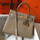 Hermes Kelly 32cm Retourne Bag in Tourterelle Clemence Leather GHW