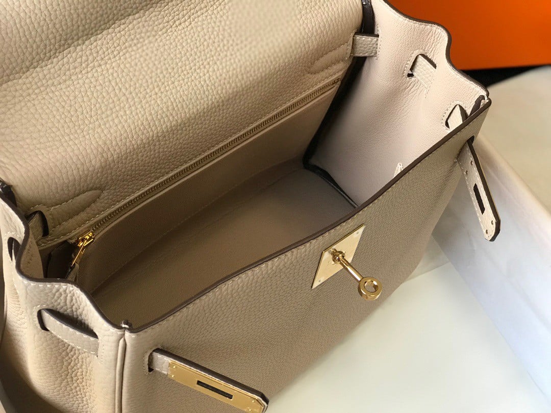 Hermes Kelly 32cm Retourne Bag in Trench Clemence Leather GHW