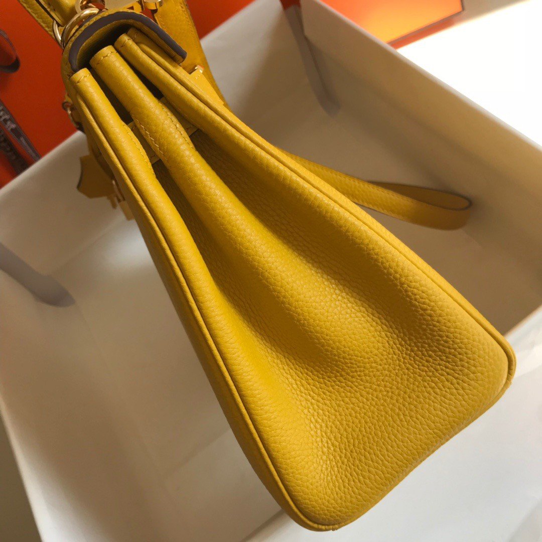 Hermes Kelly 32cm Retourne Bag in Yellow Clemence Leather GHW