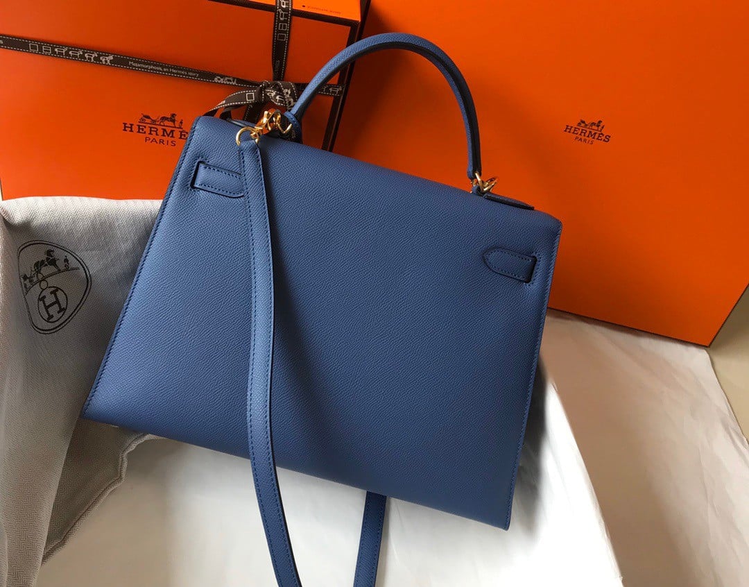 Hermes Kelly 32cm Sellier Bag in Blue Agate Epsom Calfskin GHW