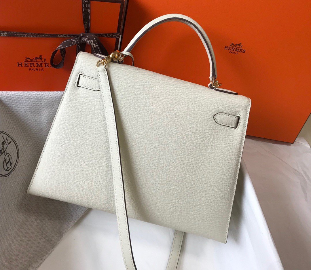 Hermes Kelly 32cm Sellier Bag in Craie Epsom Calfskin GHW