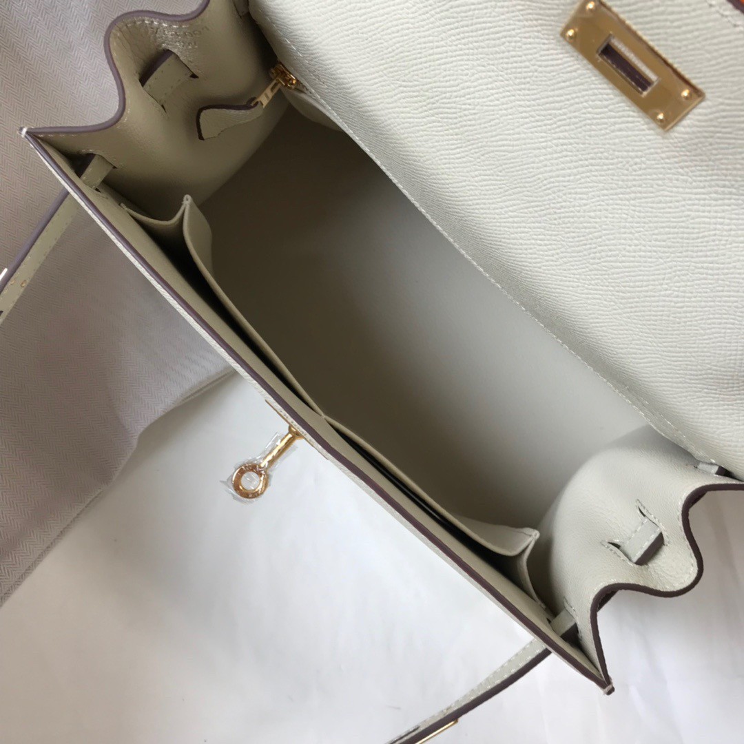 Hermes Kelly 32cm Sellier Bag in Craie Epsom Calfskin GHW