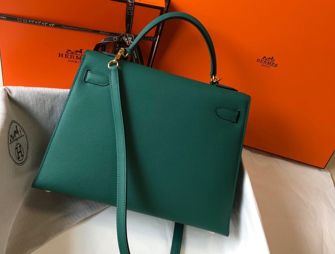 Hermes Kelly 32cm Sellier Bag in Malachite Epsom Calfskin GHW