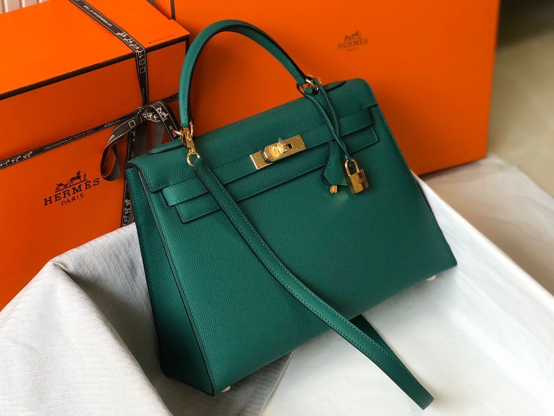 Hermes Kelly 32cm Sellier Bag in Malachite Epsom Calfskin GHW