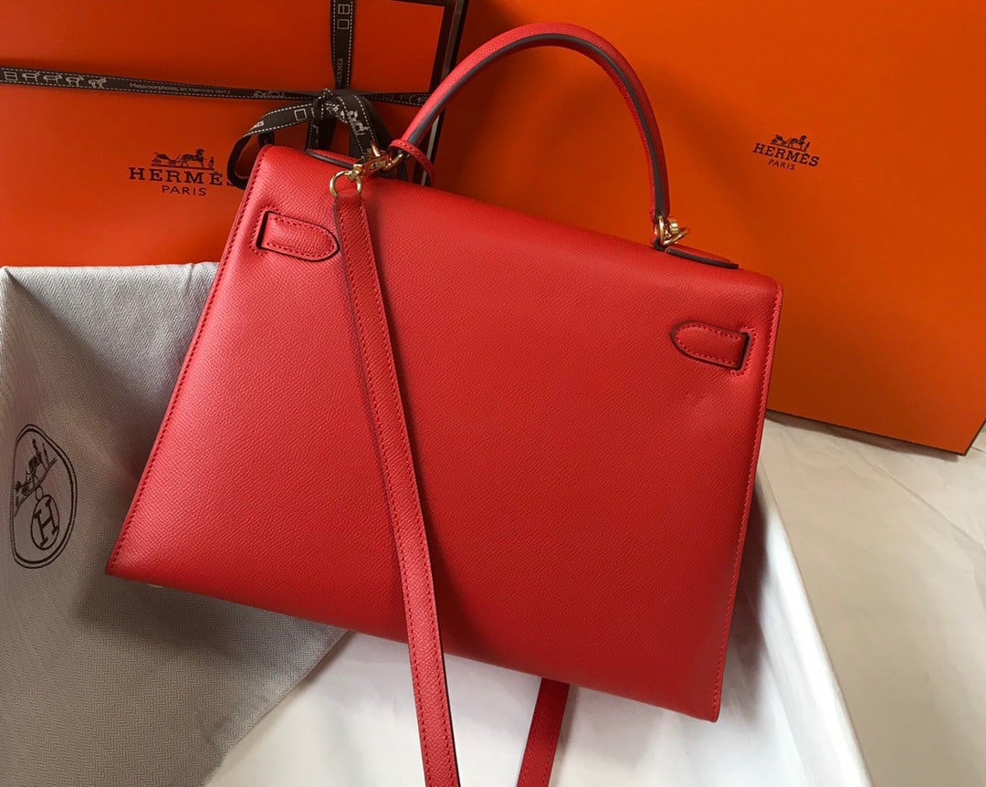 Hermes Kelly 32cm Sellier Bag in Red Epsom Calfskin GHW