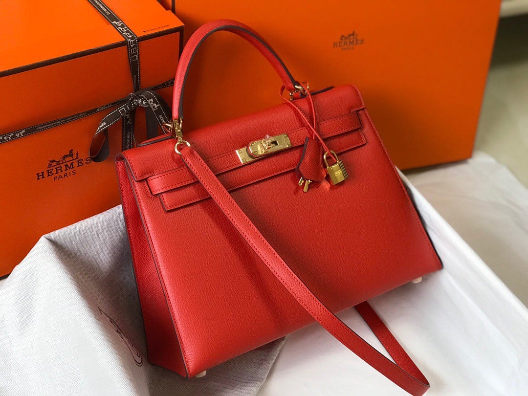 Hermes Kelly 32cm Sellier Bag in Red Epsom Calfskin GHW