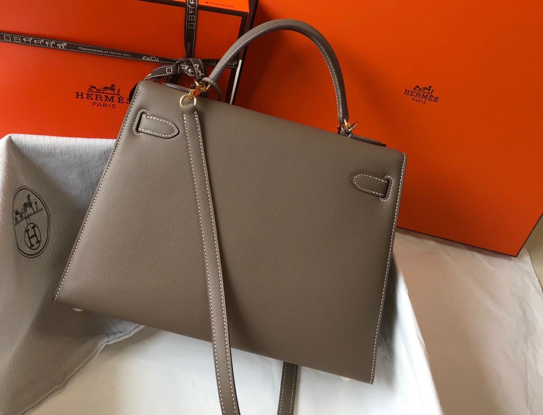 Hermes Kelly 32cm Sellier Bag in Taupe Epsom Calfskin GHW