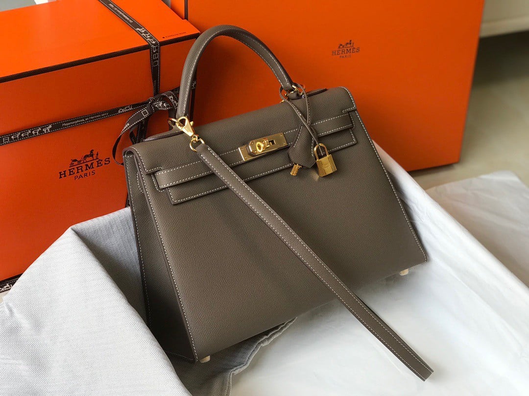 Hermes Kelly 32cm Sellier Bag in Taupe Epsom Calfskin GHW