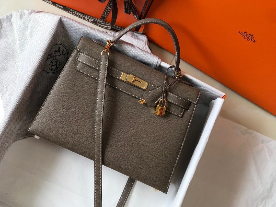 Hermes Kelly 32cm Sellier Bag in Taupe Epsom Calfskin GHW