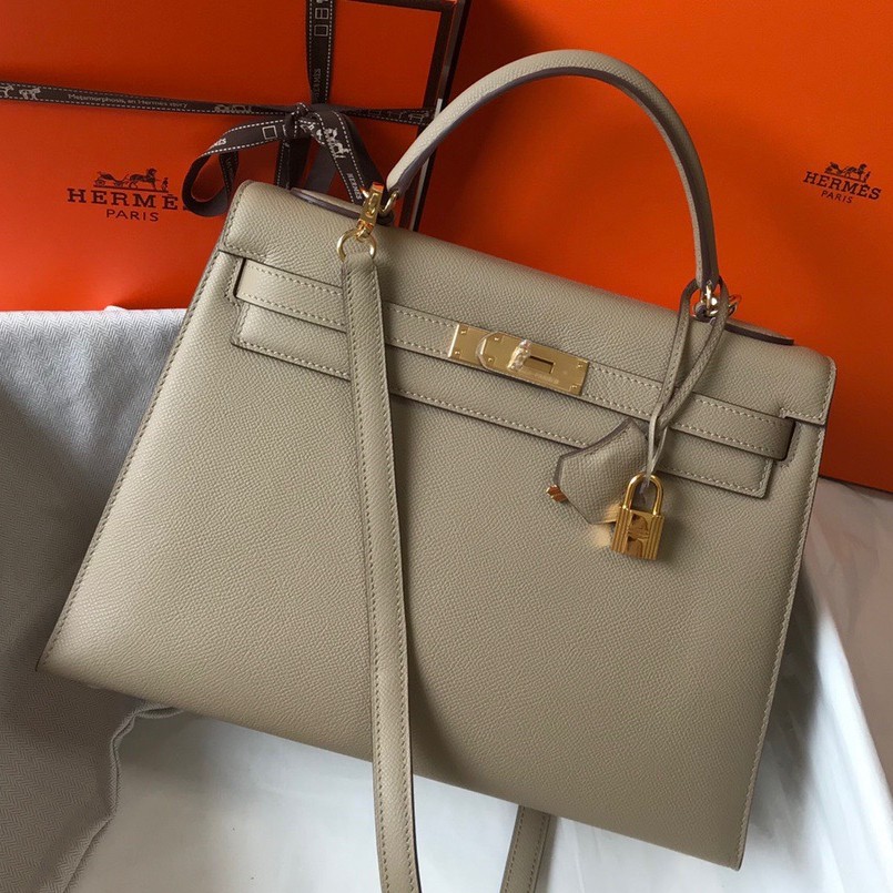 Hermes Kelly 32cm Sellier Bag in Tourterelle Epsom Calfskin GHW