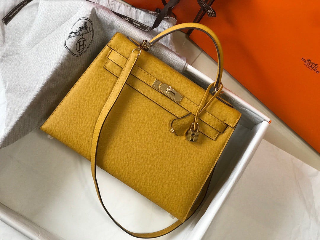 Hermes Kelly 32cm Sellier Bag in Yellow Epsom Calfskin GHW