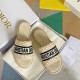 Dior Dway Slides In Beige Embroidered Raffia and Cotton