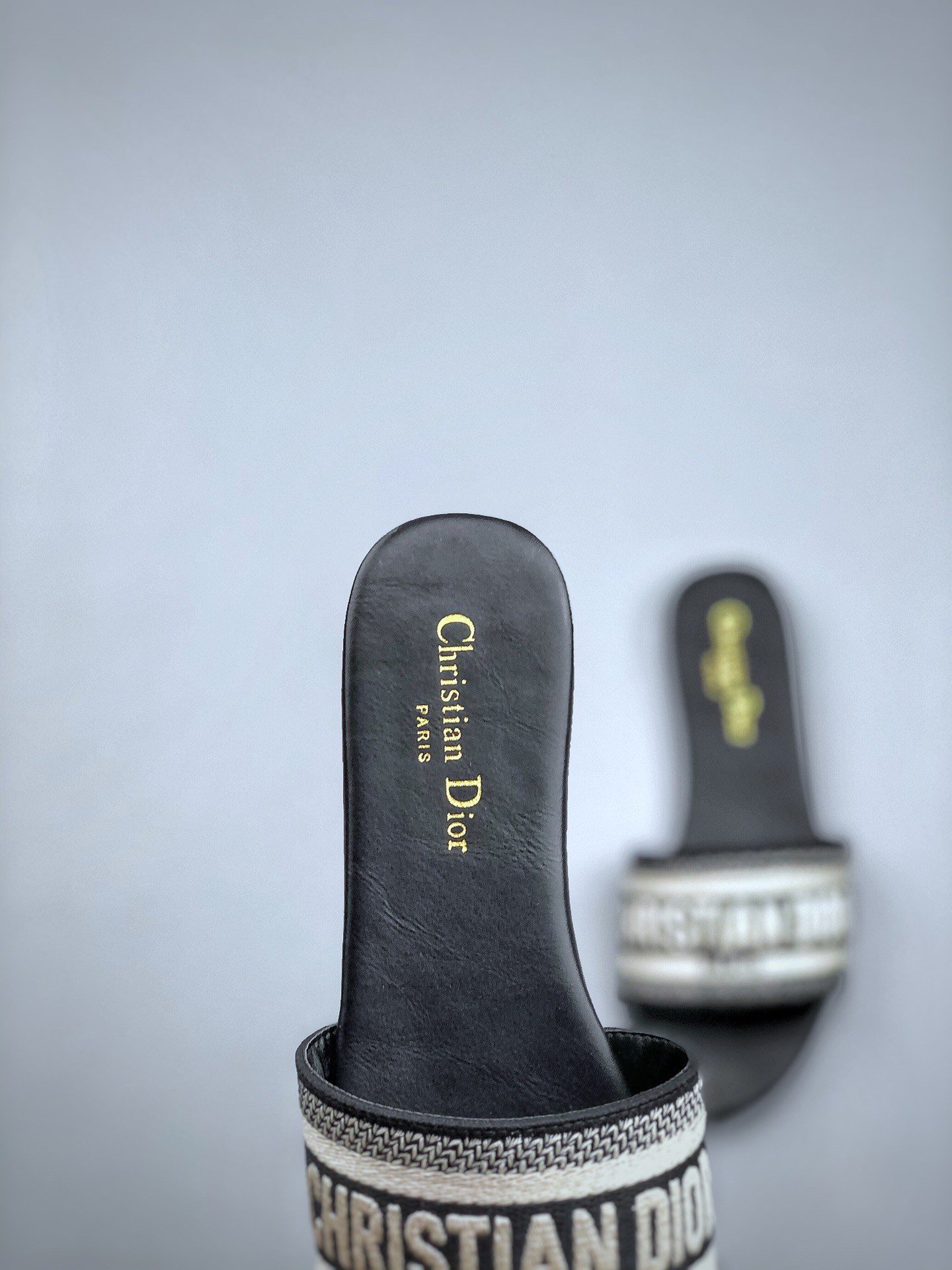 Dior Dway Slides In Black Embroidered Cotton