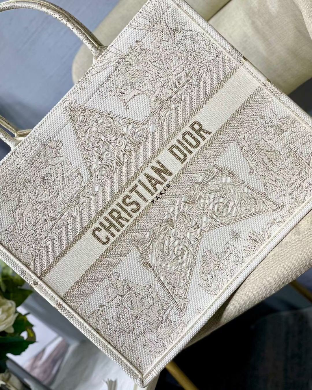 Dior Large Book Tote Bag In Dior Around the World Stella Embroidery