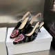 Dior J'Adior Slingback Pumps 65mm In Black Petites Fleurs Embroidered Cotton