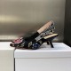 Dior J'Adior Slingback Pumps 65mm In Black Petites Fleurs Embroidered Cotton