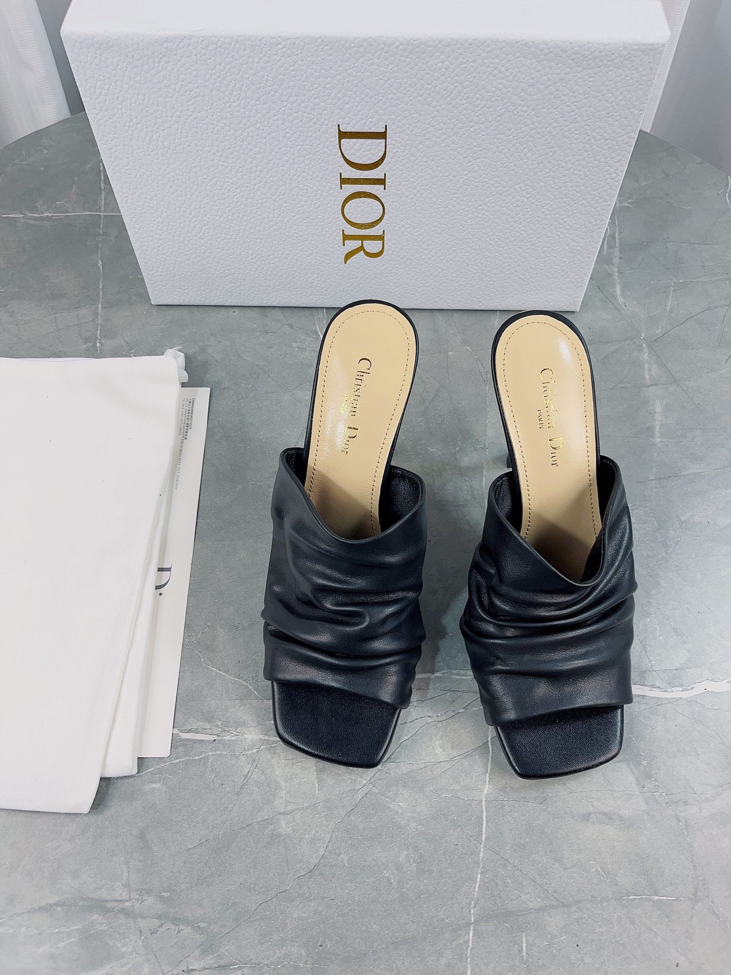 Dior D-Fame Heeled Sandals In Black Pleated Lambskin