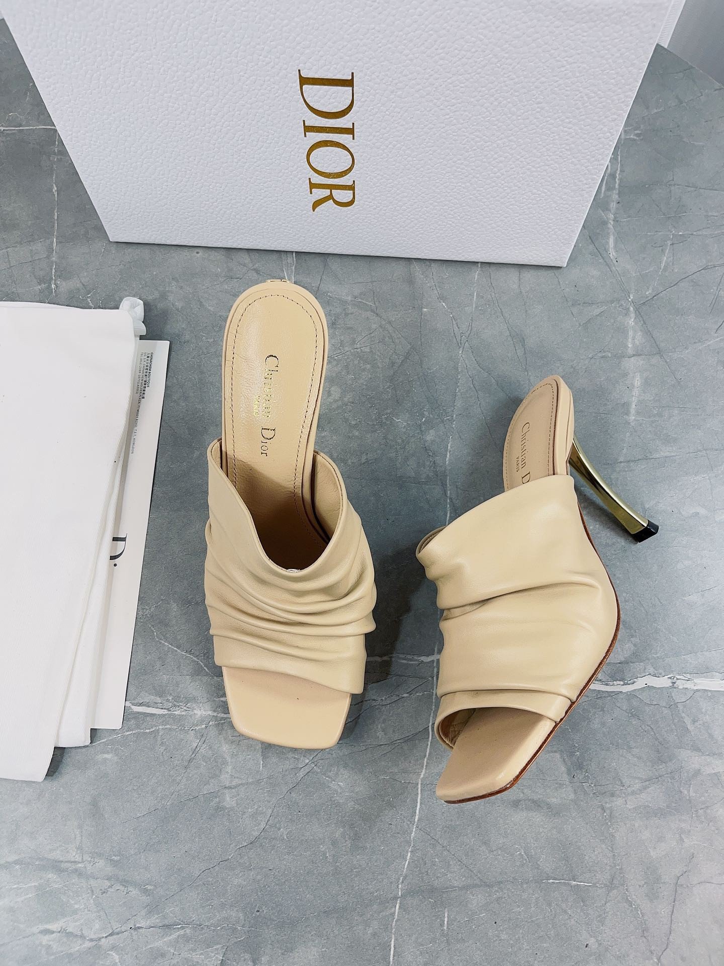 Dior D-Fame Heeled Sandals In Beige Pleated Lambskin