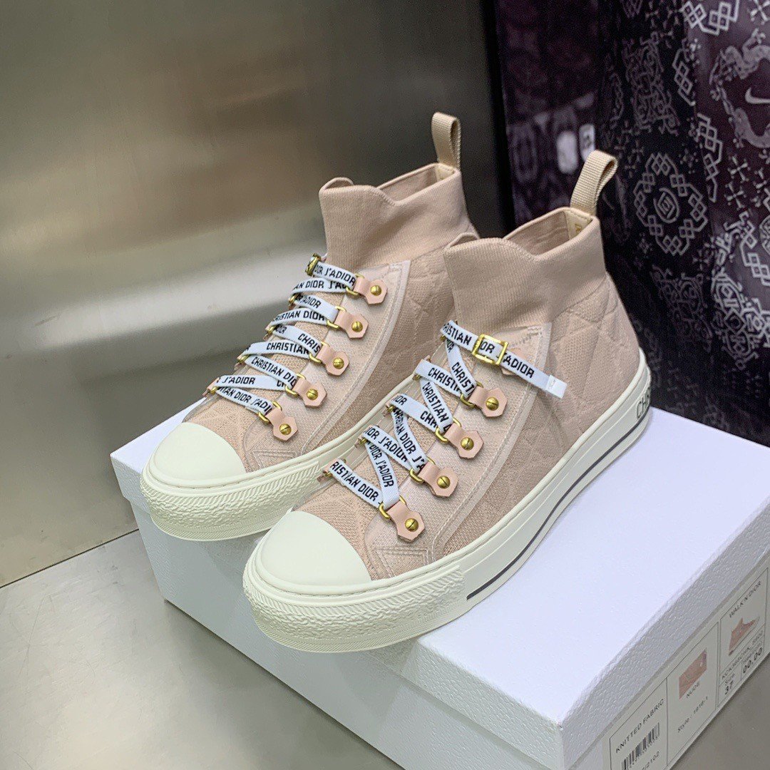 Dior Walk'n'Dior Mid-top Sneakers In Nude Macrocannage Technical Mesh