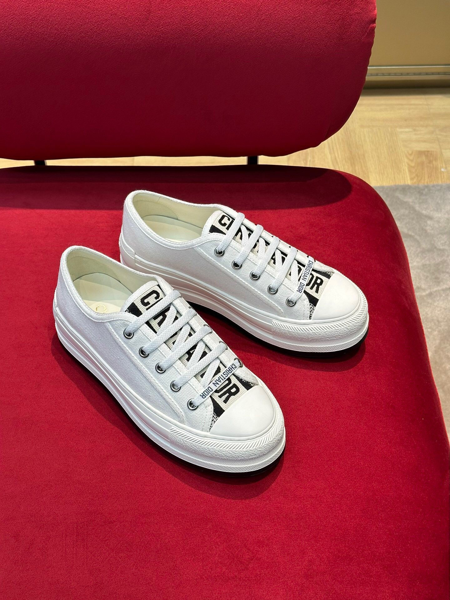 Dior Walk'n'Dior Platform Sneakers In White Embroidered Cotton