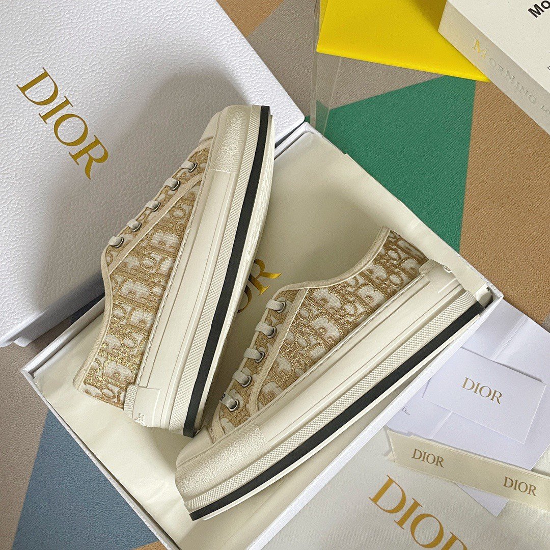 Dior Walk'n'Dior Platform Sneakers In Gold-Tone Dior Oblique Cotton