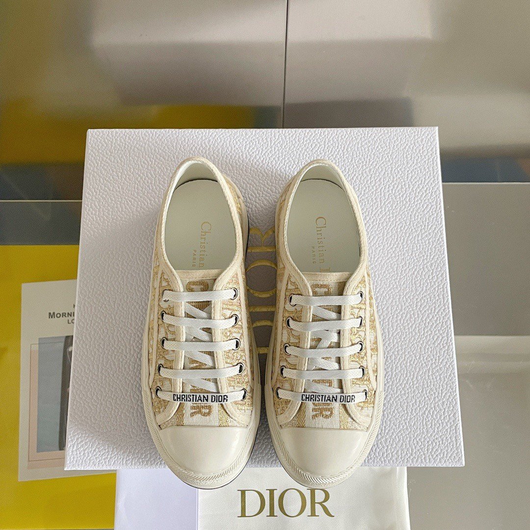 Dior Walk'n'Dior Platform Sneakers In Gold-Tone Dior Oblique Cotton