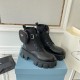 Prada Monolith Boots in Black Leather and Nylon Fabric