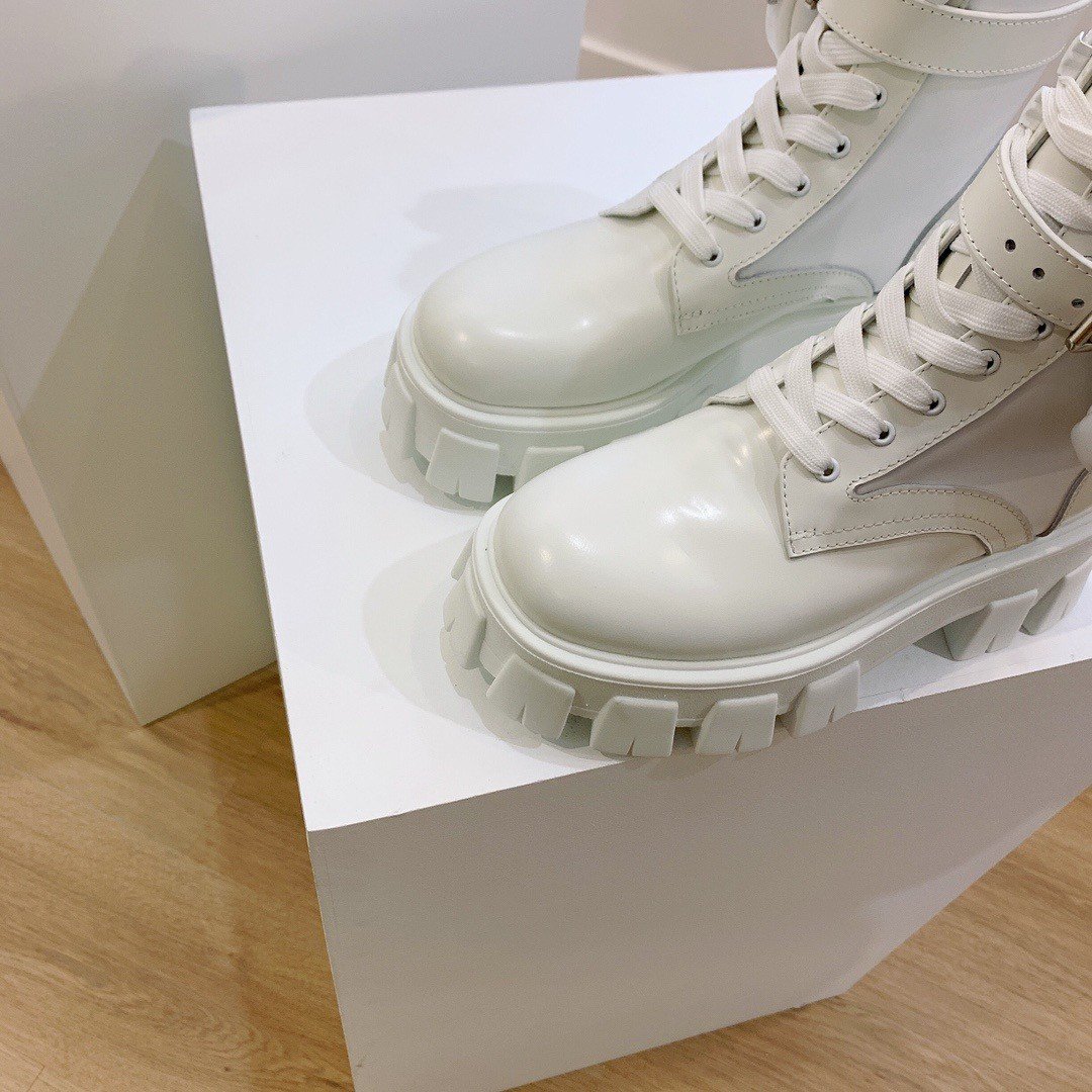 Prada Monolith Boots in White Leather and Nylon Fabric