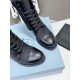 Prada Ankle Boots in Black Brushed Leather and Nylon