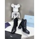 Prada Ankle Boots in Black Brushed Leather and Nylon